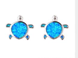 Cute Inlaid Blue Opal Tiny Turtle Stud Earrings For Women Girl Children Kids 925 Silver Wedding Animal Jewelry Nice Turtles studs9904303
