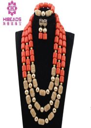 Chains Traditional Nigerian Wedding Coral Beads Jewellery African Wedding Bridal Statement Necklace Set ABK53789587