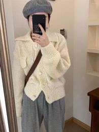 Women's Sweaters Short Polo Neck Sweater Coat Winter Thickened 2023 Korean Version Foreigner Loose Lazy Knitted Cardigan
