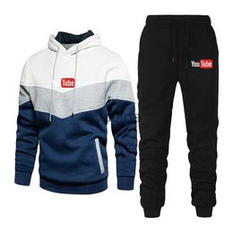 Men's Tracksuits YouTube 2023 Men's New High Quality Fashionable Three-Color Stitching Hoodies Sweater+Pants Printing Casual Sports Cotton Suits J231213