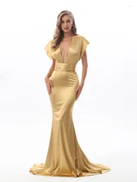 Casual Dresses Gold Sexy Strapless Bodycon Mermaid Party Dress Sleeveless Floor Length Satin Open Back DIY Tie-straps