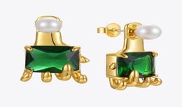 Stud ENFASHION Green Stone Earrings For Women Gold Colour Hand Piercing Earings 2021 Gift Pearl Pendientes Fashion Jewellery E12704084676