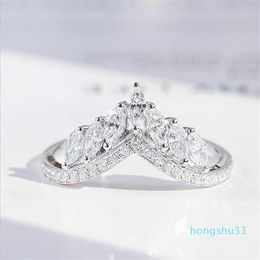 Size 6-10 Luxury Jewelry Real 925 Sterling Silver Crown Ring Full Marquise Cut White Topaz Cz Diamond Moissanite Women Wedding Ban254y
