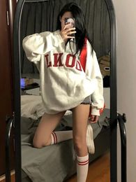 Mens Hoodies Sweatshirts Half Zipup street sweatshirt for women SS American retro letters big velvet thick pullover men hip hop streetwear shirts 231213