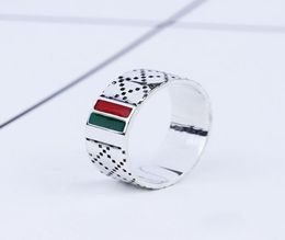 S925 sterling silver ring retro classic sterling silver red and green twocolor ring men and women punk style trend hiphop net re6471970