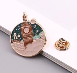 England Retro Architecture Bell Tower Enamel Brooch The Night Sky Clouds Building Suit Lapel Pin Fashion Charm Jewlery Unisex 20101131421