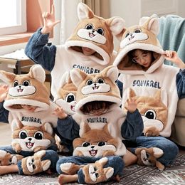 Family Matching Outfits Winter Thicken ParentChild Pijamas Set Men Anime Sleepwear Adult Cartoon Cat Pyjamas Korean Hoodie Suits 231212