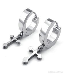 New High quality Jewellery Mens Womens Stainless Steel Huggie Hinged Hoop Earrings Silver Black Gife21541431512827