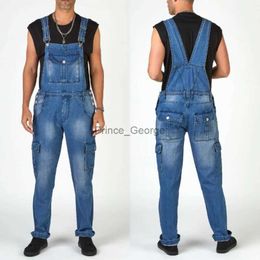 Men's Jeans Men's Denim Straps Long Pants Multiple Pockets Men's S-3XL Huge Denim Bib Pants Fashion Pocket Jumpsuits Male Jeans for MenL231213