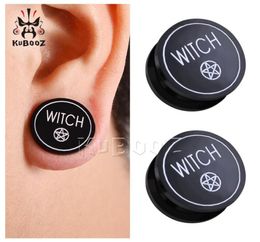 Kubooz Acrylic Witch Pentagram Black Ear Plugs Body Piercing Jewelry Earrings Tunnels Gauges Expanders Stretchers Whole 6mm to7596510