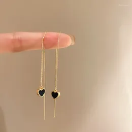 Dangle Earrings Korean Geometric Long Tassel Drop Earring For Women Black Heart Ear Line Pendant Girl Jewellery Wholesale