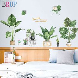 Creative Large Green Leaf Wall Stickers Fresh Potted Plants Home Decor for Bedroom Europe Style Room Decoration Smile Wallpaper