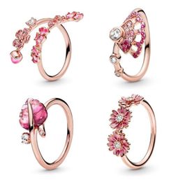 new floral ring 18k rose gold cz diamond open ring womens jewelry 925 sterling silver wedding r ing set with original box6582717
