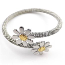 Gold Silver Women Stainless Steel sunflower charms bangle Fashion Jewellery bracelet317M