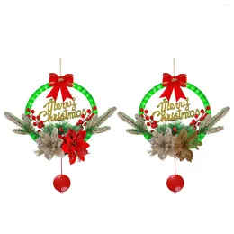 Decorative Flowers LED Christmas Wreath Front Door Hanging Decoration Sign For Porch Wall Xmas Party Window