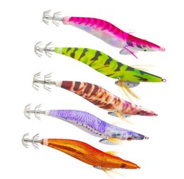 Whole10pcs Hard Plastic Octopus Squid Jigs Lure Mixed Color Cuttlefish Artificial Bait Wood Shrimp With Squid Hooks9527034