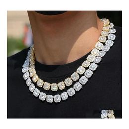Chains Mens Iced Out 12Mm Square Diamond Necklace Hip Hop Bling Women Trendy Miami Cuban Curb Link Chain Bracelet Hipster Punk Dro234w