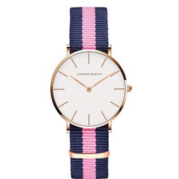 36MM Simple Womens Watches Accurate Quartz Ladies Watch Comfortable Leather Strap or Nylon Band Wristwatches a Variety Of Colors C2229