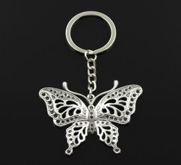 Fashion diameter 30mm Key Ring Metal Key Chain Keychain Jewellery Antique Silver Plated hollow butterfly 6048mm Pendant7921235