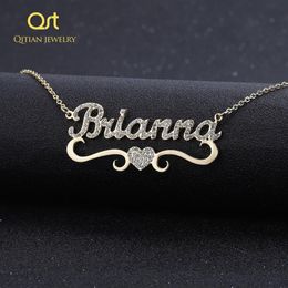 Heart With Personalized Name Necklace & Pendants For Women bling jewelry iced out Initial Choker Custom bling initial necklace Y203542