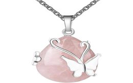 Pendant Necklaces Vintage Wire Wrap Butterfly Gemstone Rose Quartz Amethyst Opalite Healing Crystal Necklace1824938