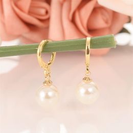 Big Bead Ball Pendant 18 K Gold GF Drop Dangle Earrings for Women Simulated Pearl320C