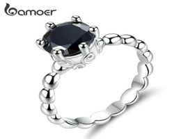 Cluster Rings Bamoer Trendy Classic Silver Minimalist Clawset Beaded Black Zircon Ring Wedding Jewelry Gift For Her Glitter Fine 21652013