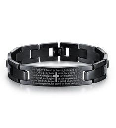12mm Black Lord039s Prayer Cross Charm Bracelet in Stainless Steel Curved Tag Cross Bracelet6376952