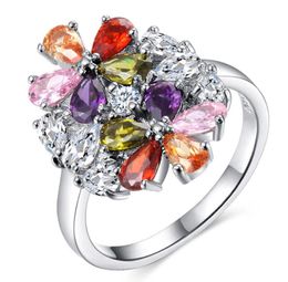 Fashion Women039s New Colourful Gemstone Ring 925 Sterling Silver Ladies Diamond Ring Flower Ring Wedding Party Jewellery Gift Siz8431018