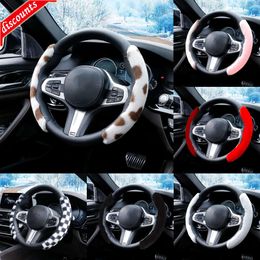 New Steering Wheel Covers 38cm Car Steering Wheel Cover Protector Warm Super Thick Plush Soft Black Pink Women Man Universal Car Interior Accessories