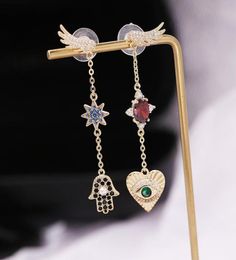 Korean new style luxury 18k gold plated s925 silver needle fashion women earrings personalized palm eyes wings tassel earrings hig5386216