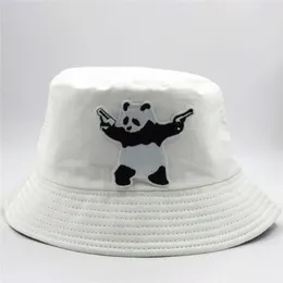 Berets LDSLYJR Cartoon Panda Embroidery Cotton Bucket Hat Fisherman Outdoor Travel Sun Cap Hats For Men And Women 355