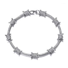 D&Z 8mm Barbed Wire Bracelet For Hipster Copper With Zircon Stones Punk Style White Gold Chain Bangle Hip Hop Fashion Jewelr Chain276R