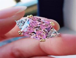 Choucong Unique Cocktail Wedding Rings Luxury Jewelry 925 Sterling Silver Radiant Cut Pink Topaz Moissanite Diamond Gemstones Eter2035406