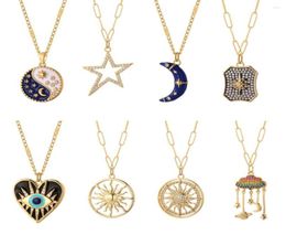 Pendant Necklaces Fashion Star Moon Necklace For Women Girl Jewelry Evil Blue Eye Gold Color Sun Stainless Steel Chain8860751