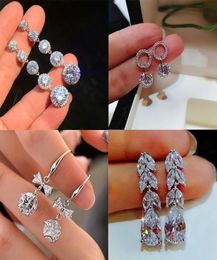 Fashion Female Diamond Leaf Drop Earrings 925 Sterling Silver White Diamond Earrings Boho Wedding Jewellery Long Dangle Earrings1450149