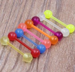 Mix 8 Colours Wholes Body Jewellery Uv Acrylic 100pcs Lot Tongue Rings Glow In Dark Barbell Piercing7609940