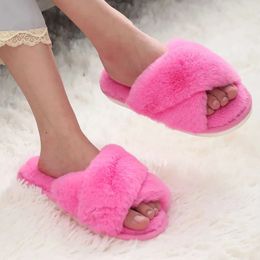 Sandals Comwarm Winter Fluffy Fur Slipper Fashion Plush Fuzzy Slippers Indoor Open Toe Flats Shoes Feamle House 231212