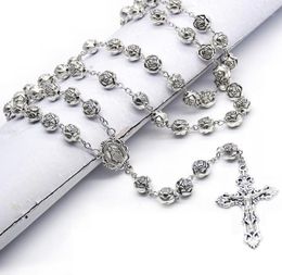 Pendant Necklaces 10mm Rosary Beads Chain Necklace Silver Colour Holy Jesus For Women Girls Religious Prayer Jewellery Gift7106239
