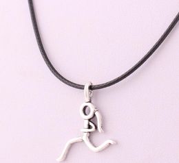 Simple Style Stick Figure Running Girl Cartoon Leather Necklace Runner Sports Women Jewelry1397830