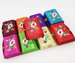 Portable Embroidered Jewelry Gift Box Small Travel Mirror Storage Case Chinese Silk Brocade Double Lipstick Tubes Craft Packaging 7757259