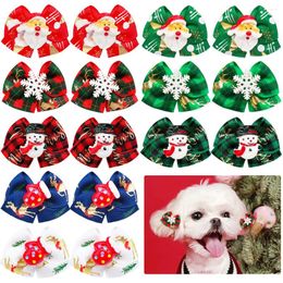 Dog Apparel 10PCS Christmas Pet Hair Bows Cat Decorate Dress Up Snowman With Rubber Bands For Small Supplies