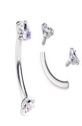 Tragus Earring Internally Thread Cubic Zircon Stainless Steel Curved Barbell Piercing Eyebrow Ring Body Jewelry2170244
