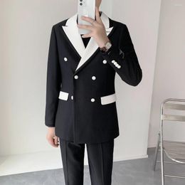 Men's Suits Double-breasted Gentleman Luxury Dress Suit Wedding Banquet Dinner Black And White With Three-piece