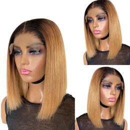 Synthetic Wigs Short Ombre Honey Blonde Bob Wig With Baby Hair Honey Brown Straight Human Hair Wigs Lace Part 1b27 Brown Wigs For Black Women 231211