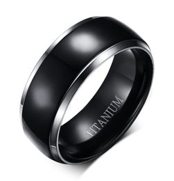 8mm Titanium Rings for Men Women Black Dome Two Tone Glossy High Polish Wedding Band Size 6131490315