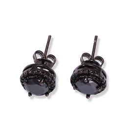 Mens Hip Hop Stud Earrings Jewellery Fashion Black Silver Simulated Diamond Round Earring For Men265Y