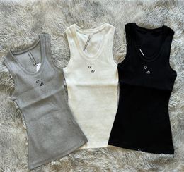 Women Top Tanks Vest T Shirts Anagram Embroidered Cotton-blend Tank Tops Designer Skirts Yoga Suit Two Piece Dress Bra Vest Ladies Solid Vintage T Shirt Femme