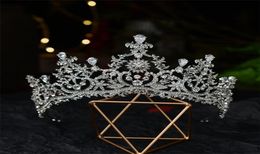 Baroque Luxury Crystal Flowers Bridal Tiaras CZ Crowns Pageant Diadem Veil Tiara Headband Wedding Hair Accessories 2202184256756