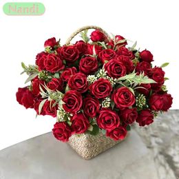 Decorative Flowers Wreaths 10 Heads Rose Bouquet Artificial Western Wedding Decoration 6 Colours Peonies Fake 231213